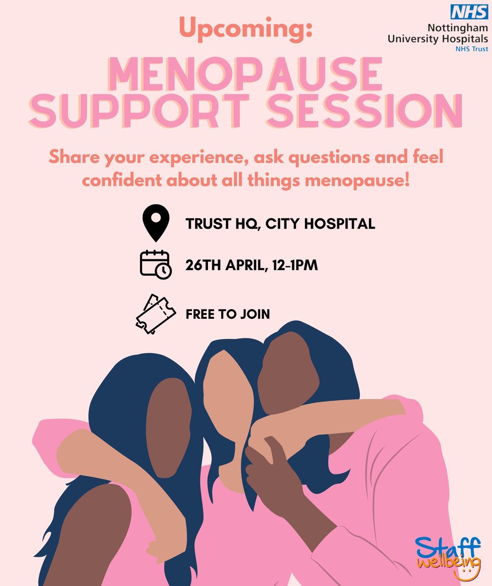 Spaces are available on our in person menopause support sessions running in April at both QMC and City Hospitals. Come along, discuss all things menopause and meet some of our menopause advocates. Book your ticket here, QMC: buff.ly/4cSeNGx City: buff.ly/3Je6OGn