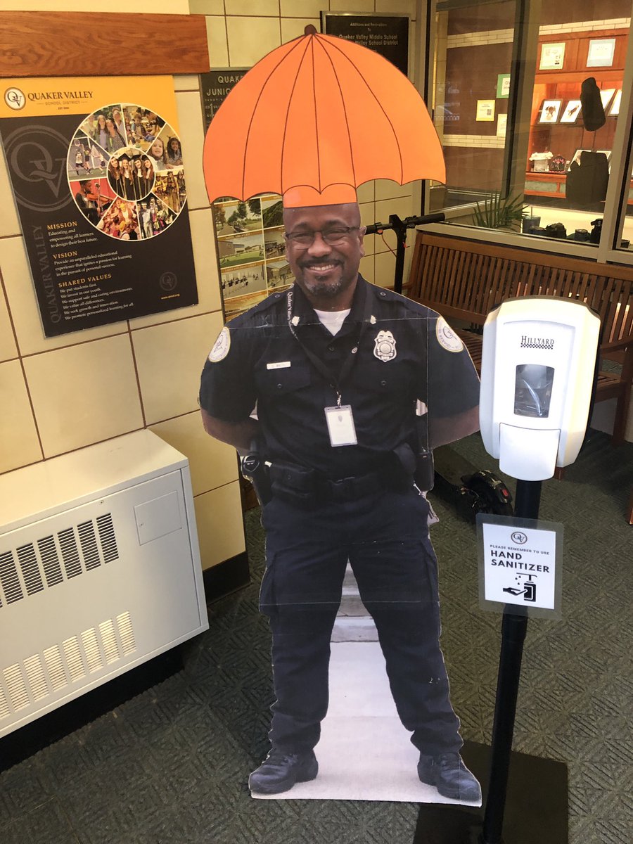 Mooney Moment: Day 138 What? Your middle school doesn’t have a cardboard cutout of the School Resource Officer that the office staff dresses up? Only at QVMS! 😂