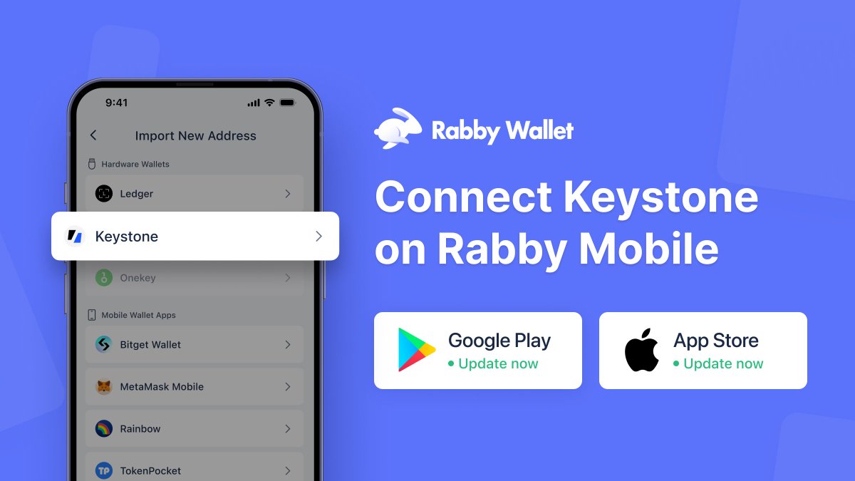 📢 You can now connect @KeystoneWallet with Rabby on iOS and Android! See what you sign with Rabby, keep your crypto secure. Download👉 rabby.io/?platform=mobi…