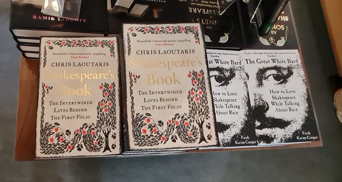 It was fabulous signing copies of SHAKESPEARE’S BOOK (@WmCollinsBooks) at the @ShakespeareBT gift shop! Thanks to all the staff there!! Appropriately I'm signing with pages of the First Folio displayed behind me. And look @ProfFarahKC, we are paperback book neighbours!! 😀 📚