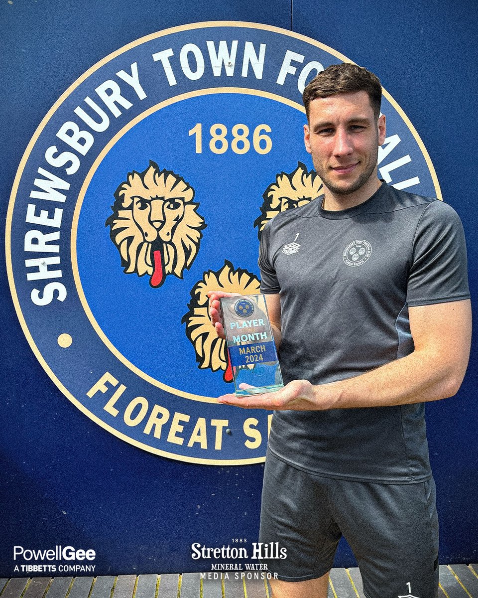 🏆 | Your Shrewsbury Town Player of the Month for March, sponsored by @PG_Fasteners, is Marko Marosi! Congratulations, Marko! 🔷🔶 #Salop