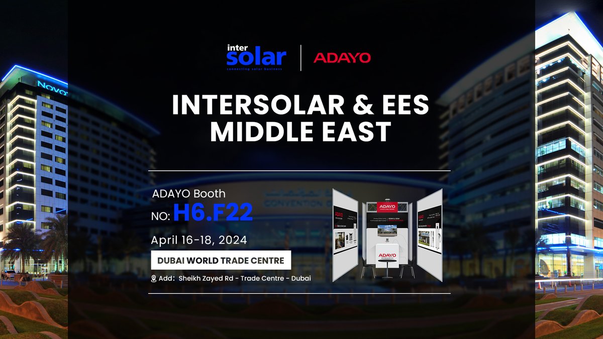 Welcome to the Intersolar Exhibition in Dubai!
We are thrilled to announce that ADAYO POWER will be exhibiting at the prestigious 📷Intersolar Exhibition📷 in Dubai.
Find us at 📷Booth: H6.F22📷 and discover how we are revolutionizing the power industry!
 #InterSolar2024