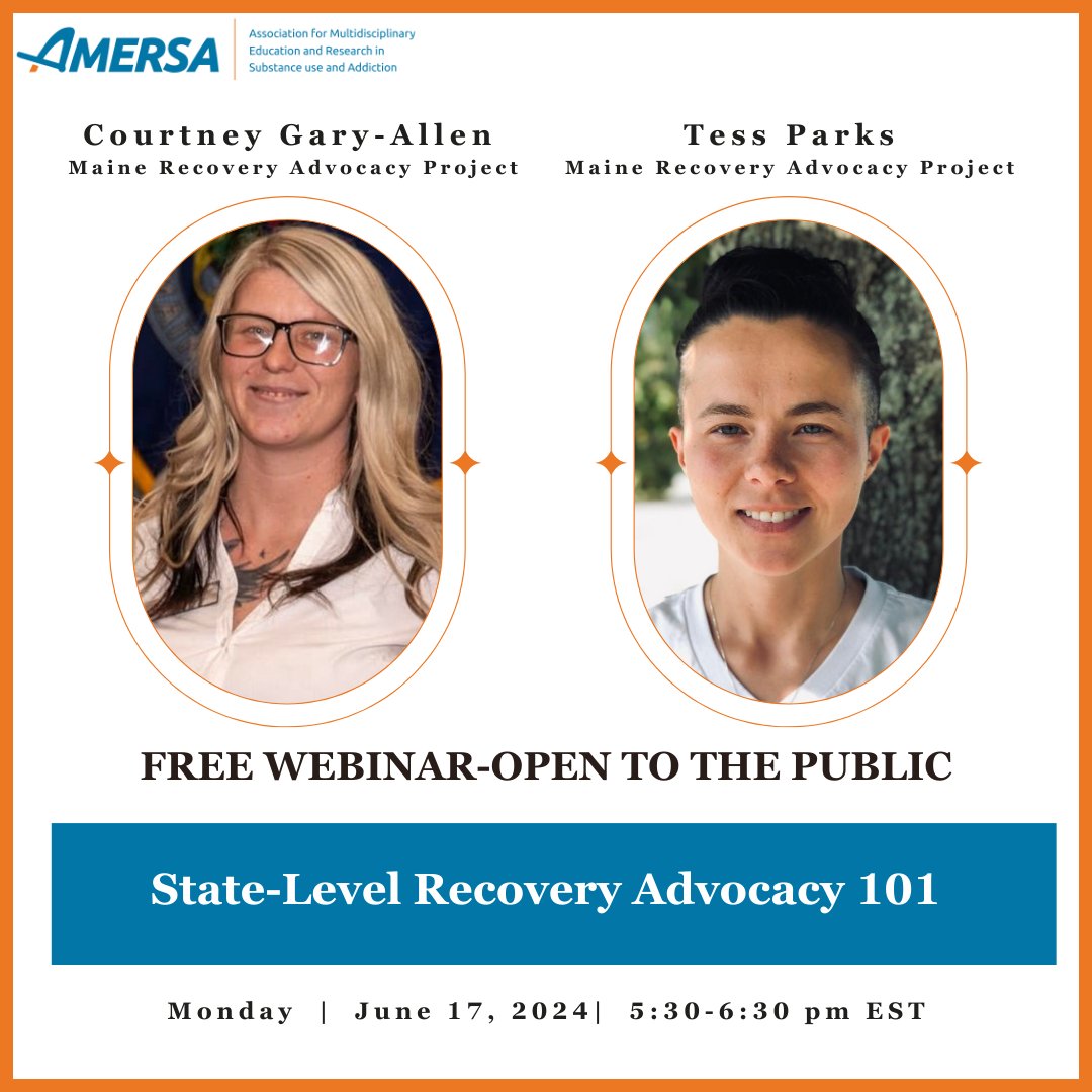 FREE WEBINAR: Will cover the process of how a bill becomes law, tips for delivering effective public testimony & essential strategies for supporting recovery communities nationwide. Presented by @arecoveryvoice & Tess Parks of @MERAPvoices To register: amersa.org/amersa-webinar…