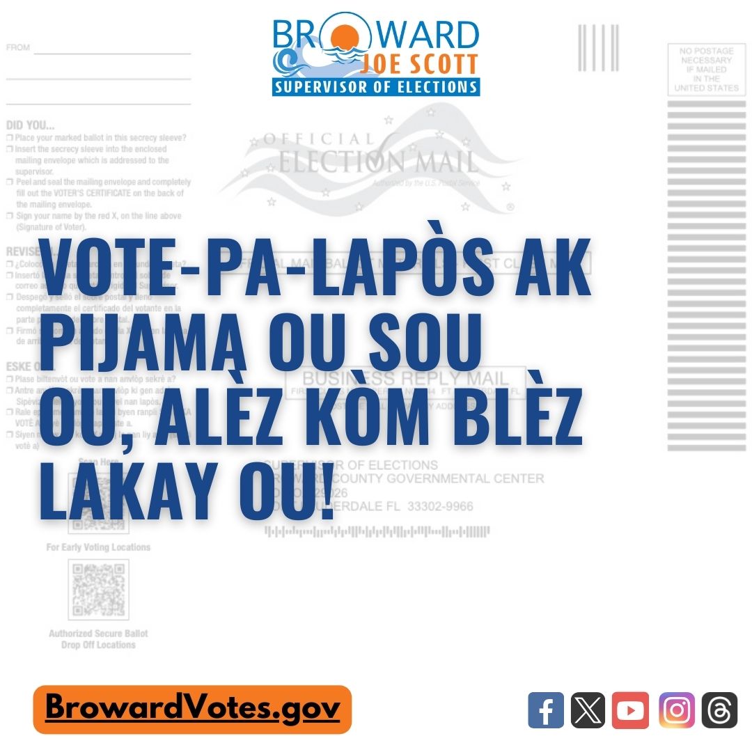 #BrowardVoters Vote-By-Mail in your pajamas from the comfort of your home. Visit BrowardVotes.gov for more details.