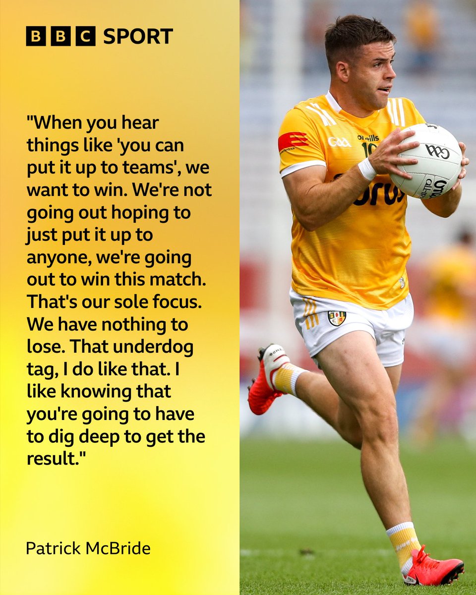 It's been 10 years since Antrim last won an Ulster championship match🏐  

Can they overcome Down this weekend? 💭🤔

Patrick McBride thinks so ✅

#BBCGAA