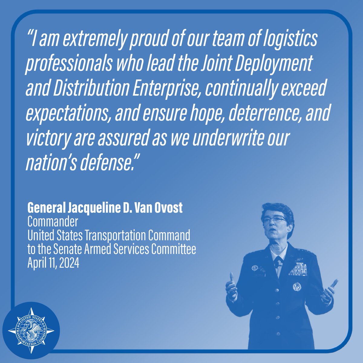 It's not too late to tune in! Catch Gen. Jacqueline Van Ovost, commander of USTRANSCOM, delivering impactful testimony before the SASC. #TogetherWeDeliver