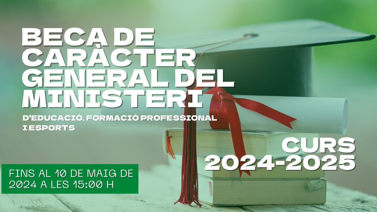 🚨 Atenció, #UABers! Fins al 10/05 a les 15h podeu demanar la beca de caràcter general del Ministeri @educaciongob per al curs 2024-2025! 👉 agaur.gencat.cat/ca/beques-i-aj… #UAB