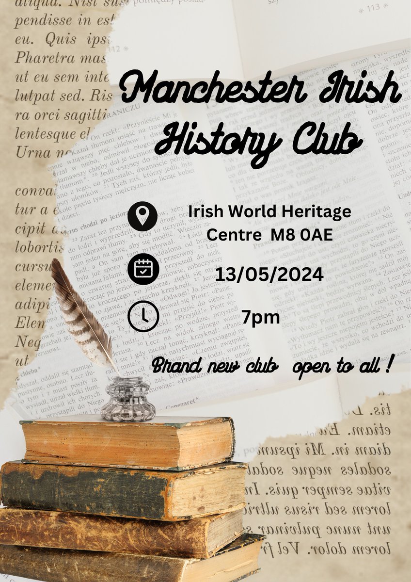 We are very excited to announce that we have a brand new Manchester Irish History club starting! It will take place once a month on a Monday in the bar at the Irish World Heritage Centre. Everyone is welcome, we hope to see you there.