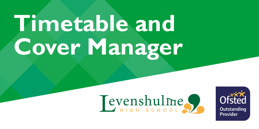 🆕 VACANCY @levenshulmehigh

- TIMETABLE & COVER MANAGER  

👉gmetrust.org/careers

Closes 26/4/24, 12pm

#ukedchat #edchat #northwest #jobs #manchester #edutwitter #recruitment #hiring #jobsinschools #jobalert