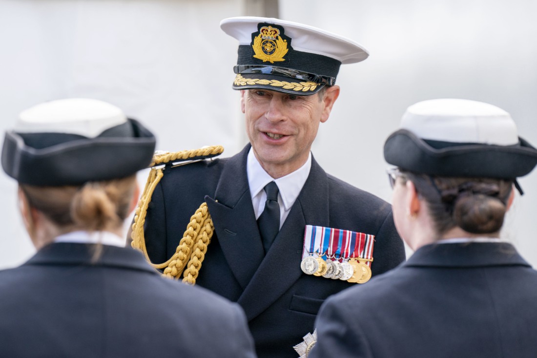 Prince Edward, the Duke of Edinburgh, meets members of the crew ahead of the Service of Dedication for the Royal Fleet Auxiliary ship, RFA Stirling Castle, in Leith. 📸 PA