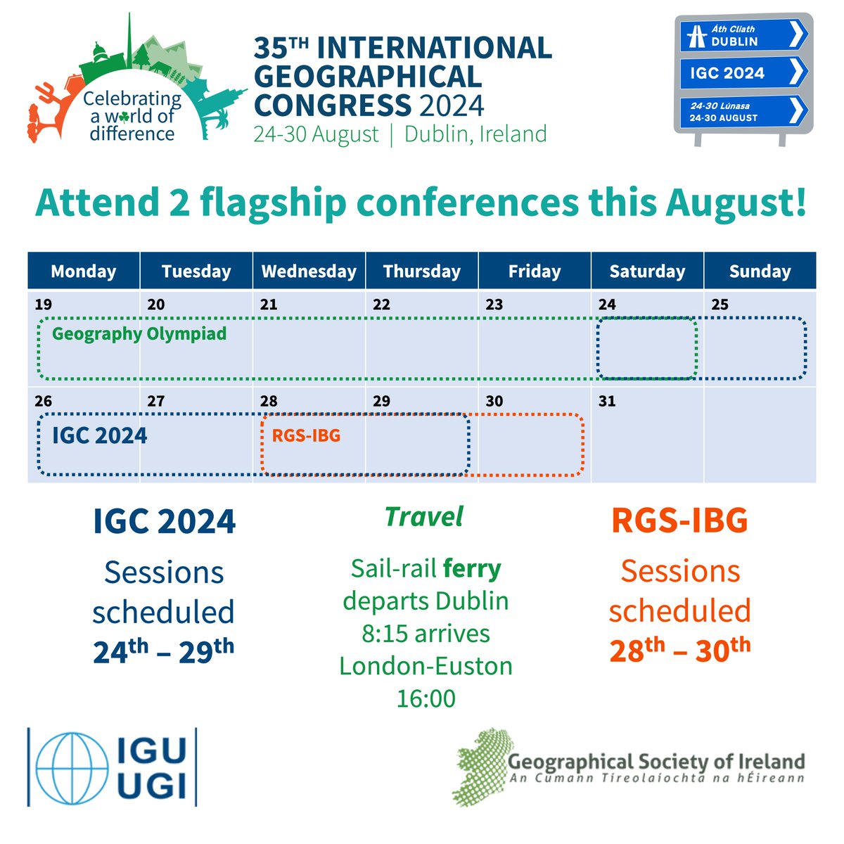 This is an excellent shout - UK-based geographers, there are a number of direct train sail and rail options to get from Dublin to UK and vice versa for #IGC2024 this August ⛴️🚂 You could even make it straight to London for @RGS_IBG, if you're thinking of doing the double...