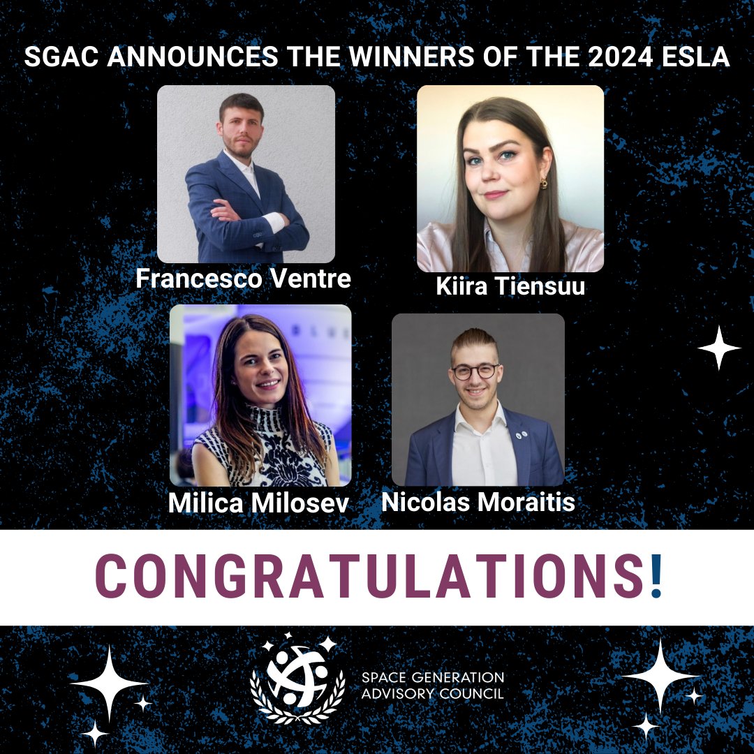 SGAC is pleased to announce the winners of the 2024 European Space Leader Award. The winners will be sponsored to attend the 8th European Space Generation Workshop to be held in Munich, Germany.