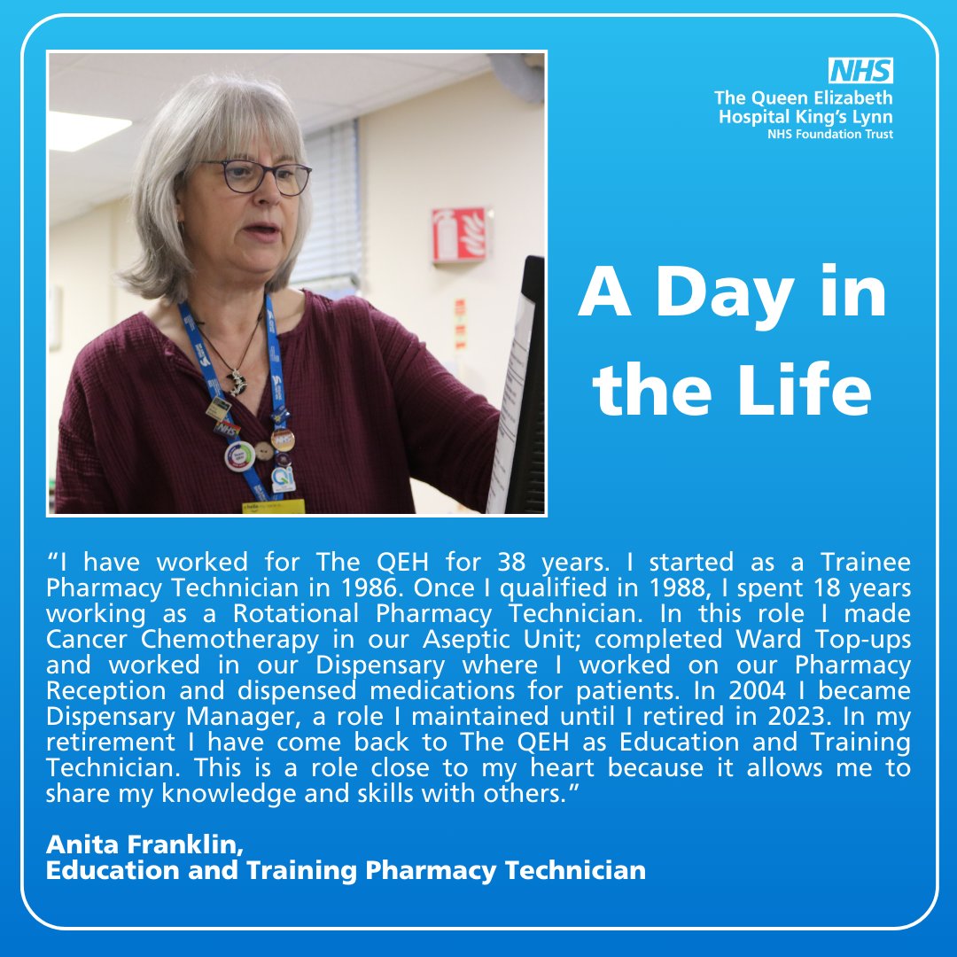 On Sat 27 April #TeamQEH is holding an NHS Careers Clinic at the Job Centre Plus in King's Lynn. Today we share ‘A Day in the Life’ of Anita. Interested in joining TeamQEH? Then pop along and chat with colleagues from 10am to 3pm. Find out more here: qehklmediahub.com/2024/04/09/nhs…