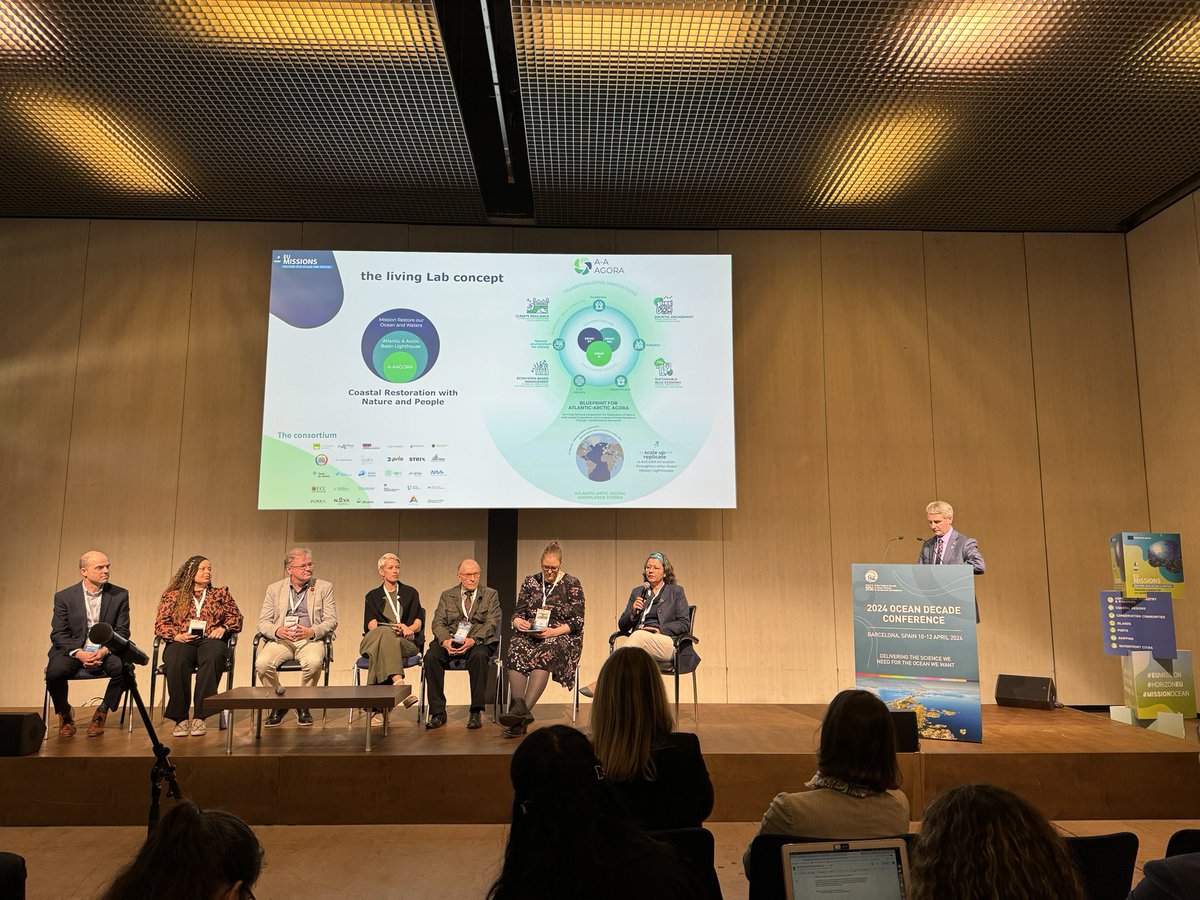 Really interesting panel discussion at #OceanDecade24 where the A-A Agora project is highlighted demonstrating coastal restoration with nature and people at its core. Irish partners @UCC @MaREIcentre @Corkcoco collaborating with EU partners through @OurMissionOcean 🇮🇪🇪🇺🌊