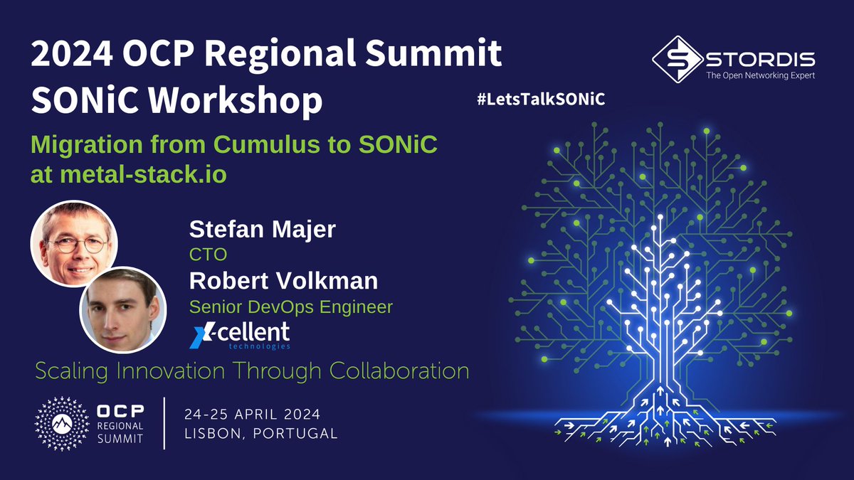 The next element of the SONiC Workshop during the #OCP Lisbon event will focus on the migration from Cumulus to #SONiC at @metalstackio . Our guest speakers from @xcellent_muc - Stefan Majer and Robert Volkmann. 📅April 24th – 25th #OCPLisbon24 @OpenComputePrj
