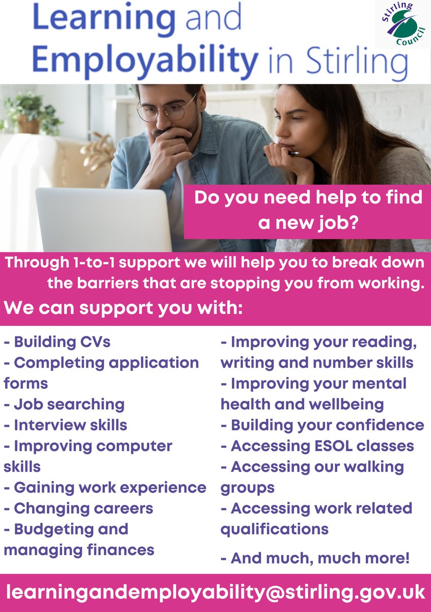 If you’re looking for support in finding a job, contact us now! #SkillsForSuccess #adultlearning #stirling #Employment