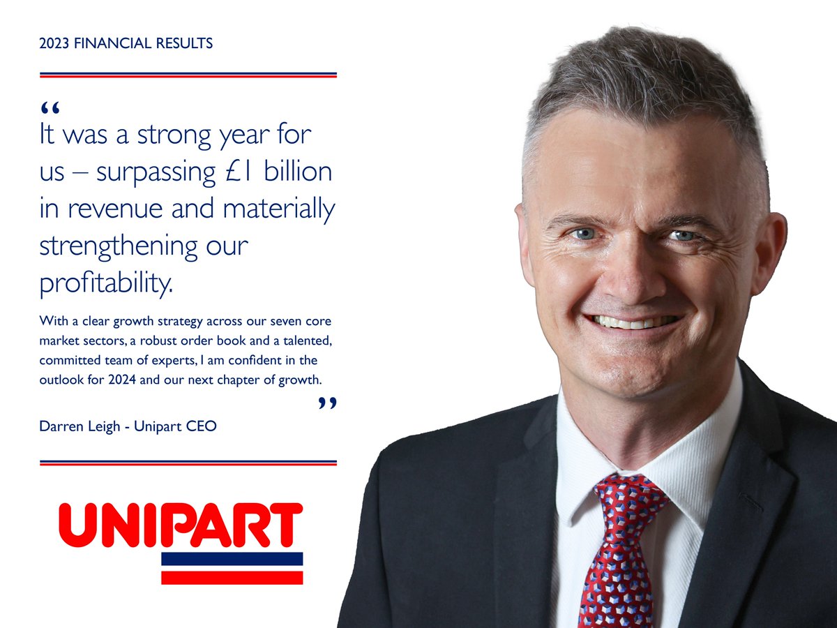 Earlier this week, Unipart released the 2023 financial results, showcasing a year of remarkable growth with revenues surpassing £1bn. Watch Darren Leigh's review of our highlights and access the full financial results here: lnkd.in/eExMgrft #ukmfg #ukmanufacturing