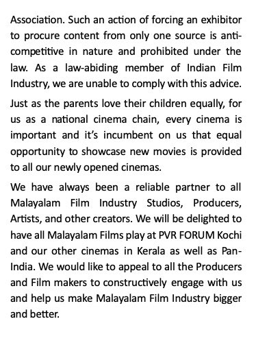 Statement regarding release of Malayalam Films at PVR Forum Kochi #PVRINOX #Malayalam #Malayalamfilms