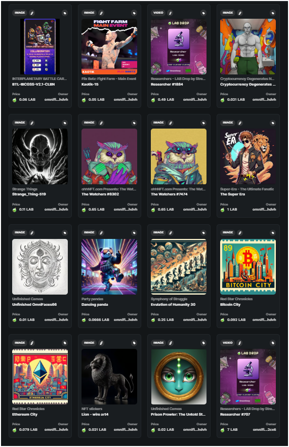 Attention $LAB Community & #OmniFlix Fans While waiting for the @madscientists_x #NFT mint, dive into our marketplace using $LAB at omniflix.market/marketplace/co… Discover &support creators by minting their #NFTs Share your picks here & let's the experimentation begin.
