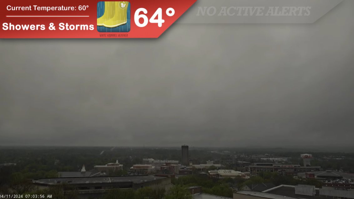 Give it up for day three of continued showers & storms making their way through the Bowling Green area during the day today. Some rumbles of thunder are possible as the last waves of rain move through this evening; winds pick up tomorrow as the system finally exits our area. #WKU