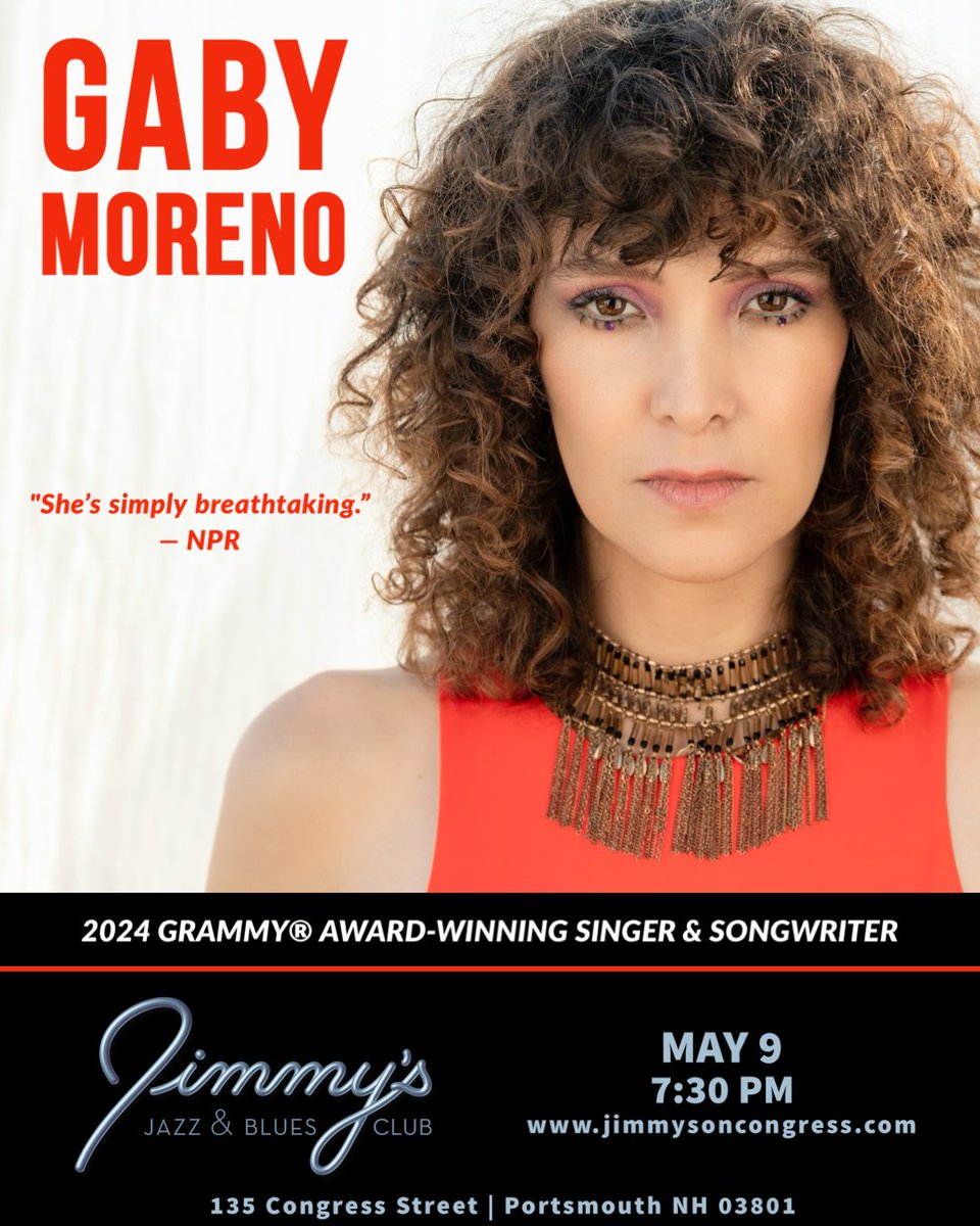 Jimmy's Jazz & Blues Club Features 4x-GRAMMY® Award Nominated Singer & Songwriter GABY MORENO on Thursday May 9 at 7:30 P.M.