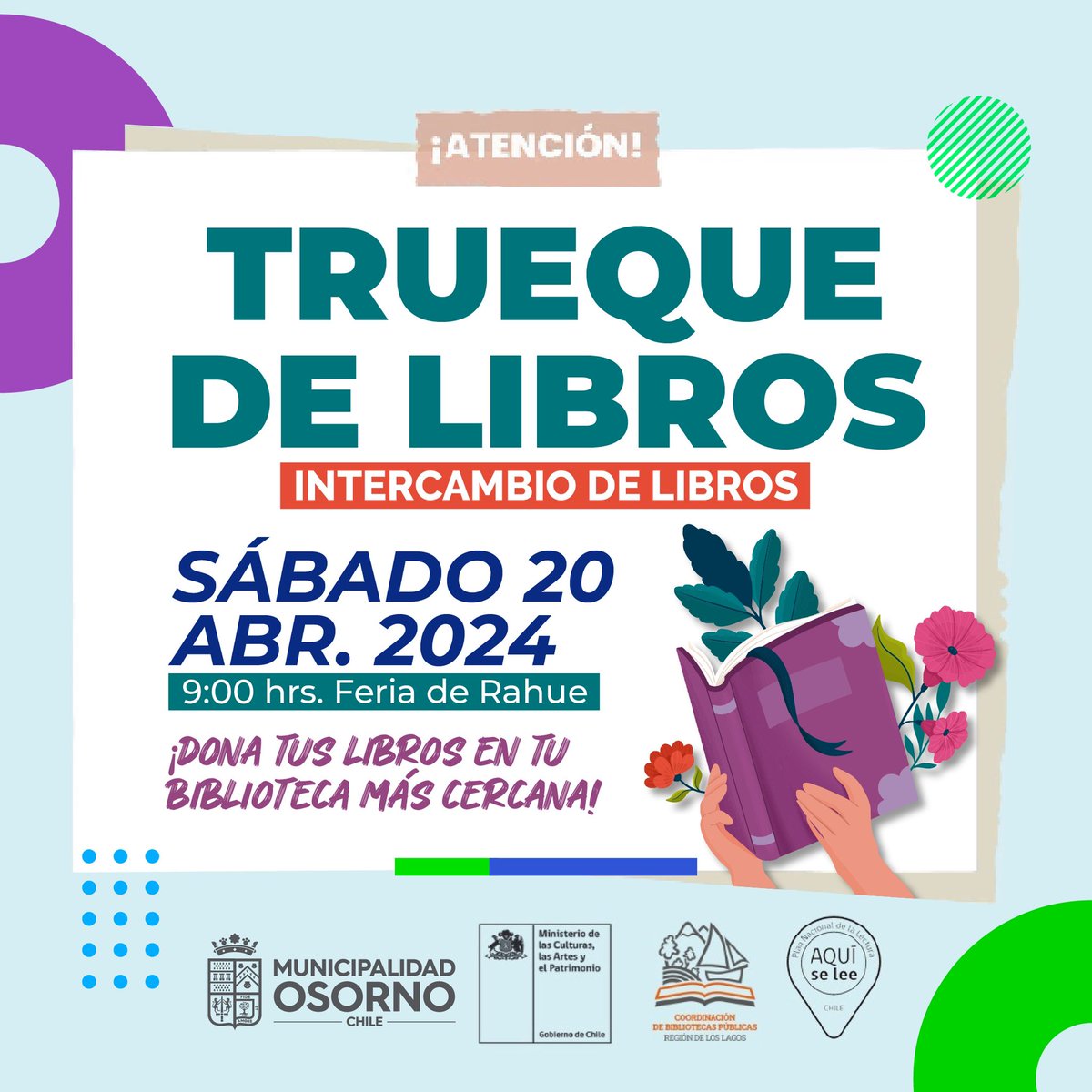 😲TE GUSTA EL MUNDO DE LOS LIBROS❓ Este sábado 20 de abril, te invitamos a una entretenida actividad de Intercambio de Libros, “Trueque de Libros”, desde las 09:00 horas en nuestra Feria de Rahue. 📚🤩