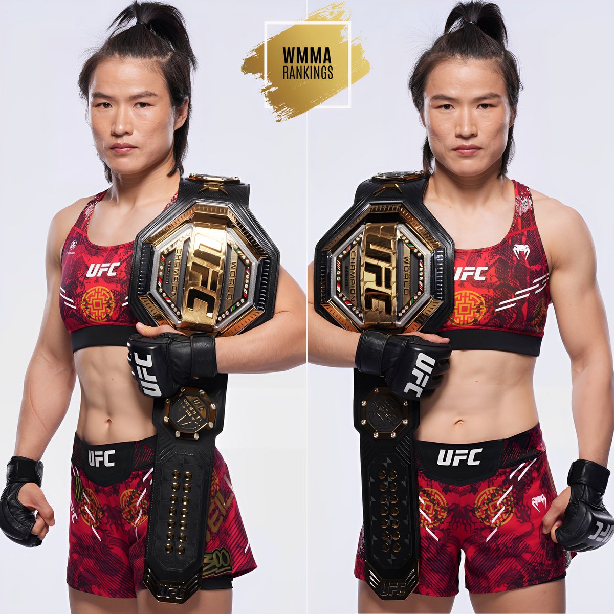 📸 The strawweight queen in all her glory! The champ 🇨🇳 Zhang Weili in her new UFC fighter portrait shots. Don't miss the #UFC300 PPV main card this Saturday as Weili defends her gold against fellow countrywoman Yan Xiaonan! #WMMA #UFC