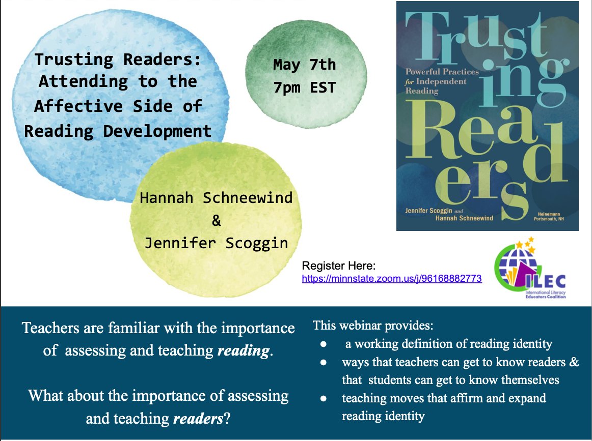 THIS! @trustingreaders is doing a FREE webinar on the affective side of reading development on May 7th. I can't recommend Hannah and Jen enough as presenters--and educators who are knowledgeable and passionate about teaching reading. Link to register: minnstate.zoom.us/j/96168882773