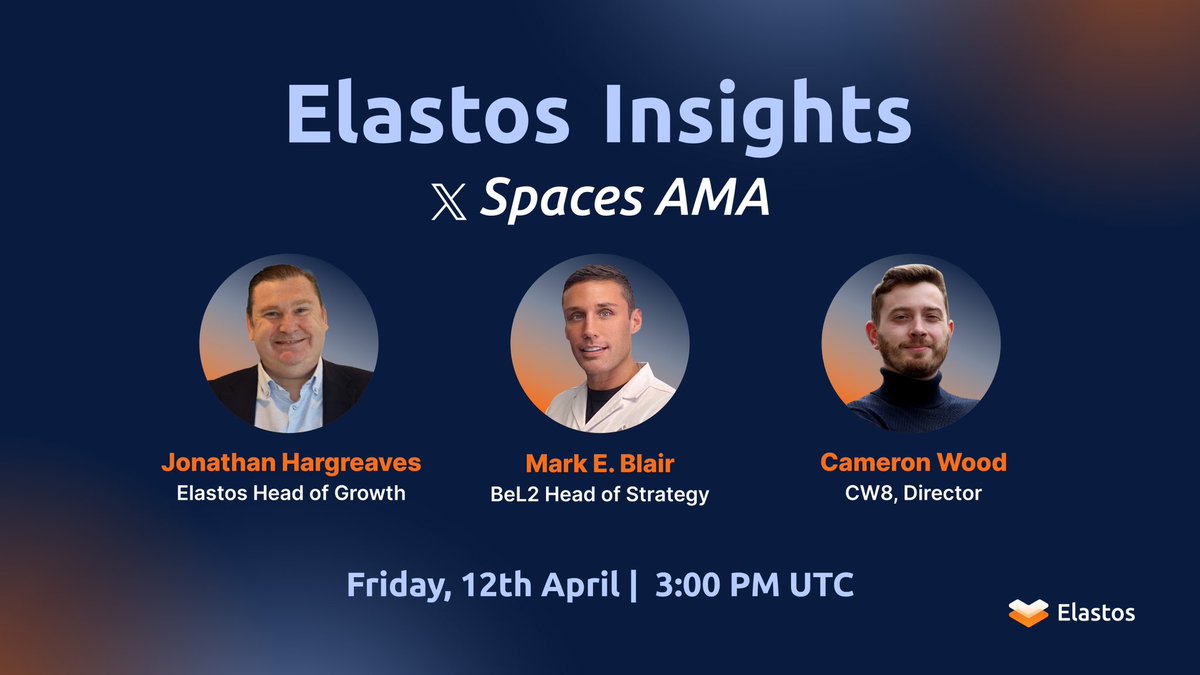 🎙️Elastos Insights – X Space #8🎙️ Mark your calendars for our bi-weekly X Space session this Friday! 📅 🙋‍♂️ Post your questions below with #Elastos hashtag 🕒 Set your reminders: twitter.com/i/spaces/1OwxW… #Bitcoin  $BTC $ELA #BitcoinL2 #BitcoinETFs