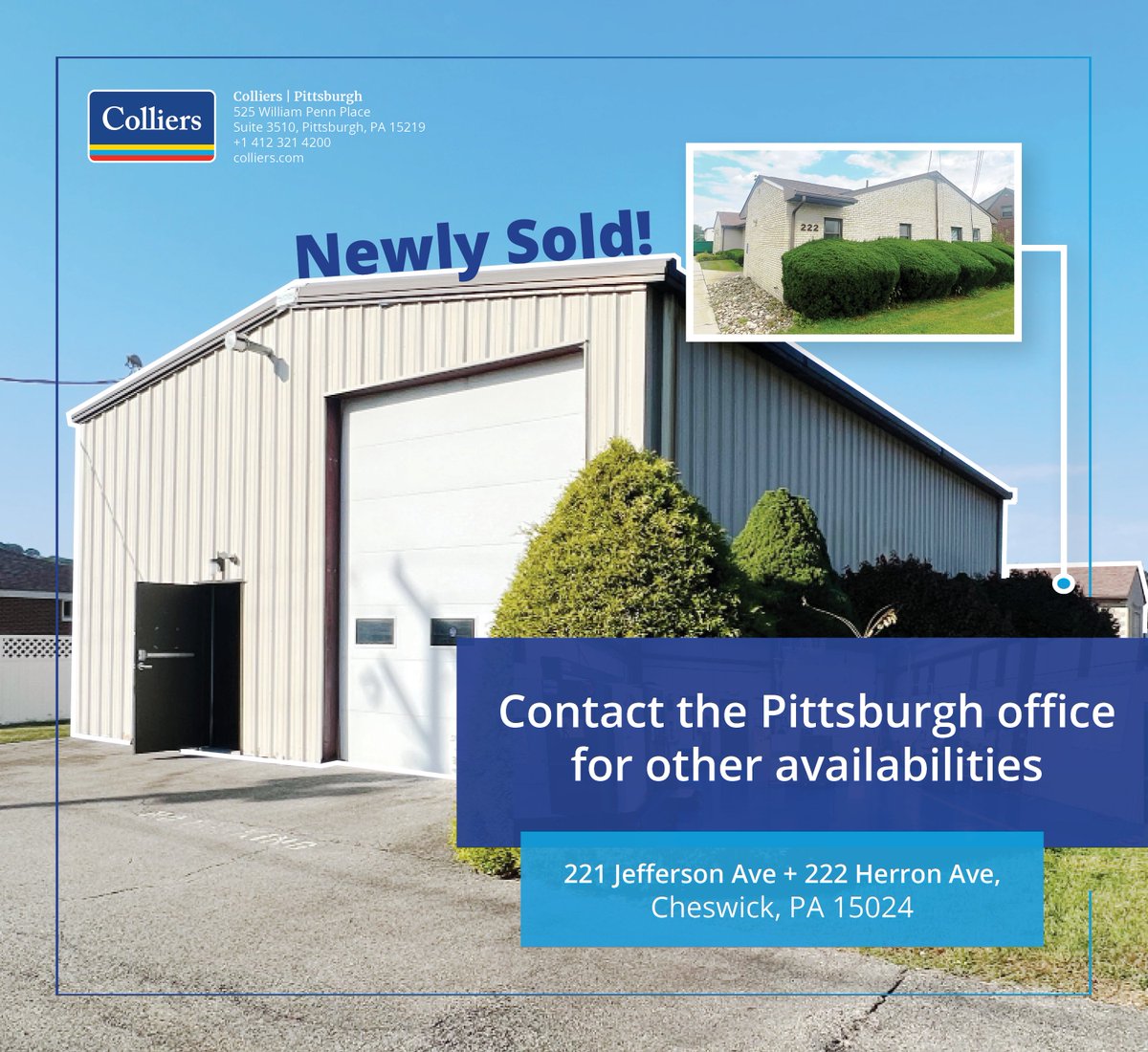 Congratulations to Cody Hunt and Ralph Egerman in our Pittsburgh office for facilitating this sale!

View more listings 📸: rb.gy/u2cmrm

#justsold #propertymarketing #industrialproperty