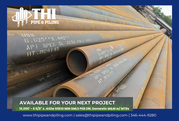 buckmag's tweet photo. Get the pipe you need for your next big build! @THIpipepiling has multiple T/L's of 6 5/8" x .442w 65KSI MIN SMLS PEB DRL Domestic M&amp;M w/ MTRs. Quality you can trust, with immediate availability that sets THI apart! No more delays. Get in touch today.  🏗️‍  #PileBuck https://t.co/Ml6rHbg1WH