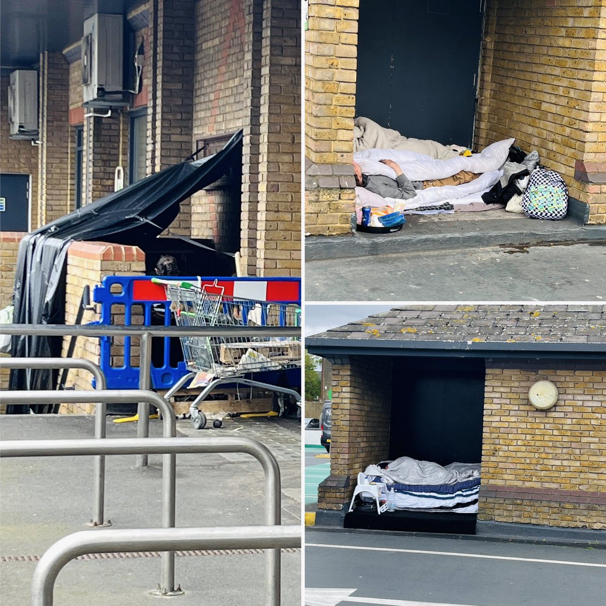 I just popped to a supermarket. In the carpark, there were *three* separate homeless ‘camps’ housing 5 different people. How is this ok in 2024 Britain?💔 I spoke to two of them. One lady told me her hubby had died & eventually she’d found herself on the street. She has a dog…