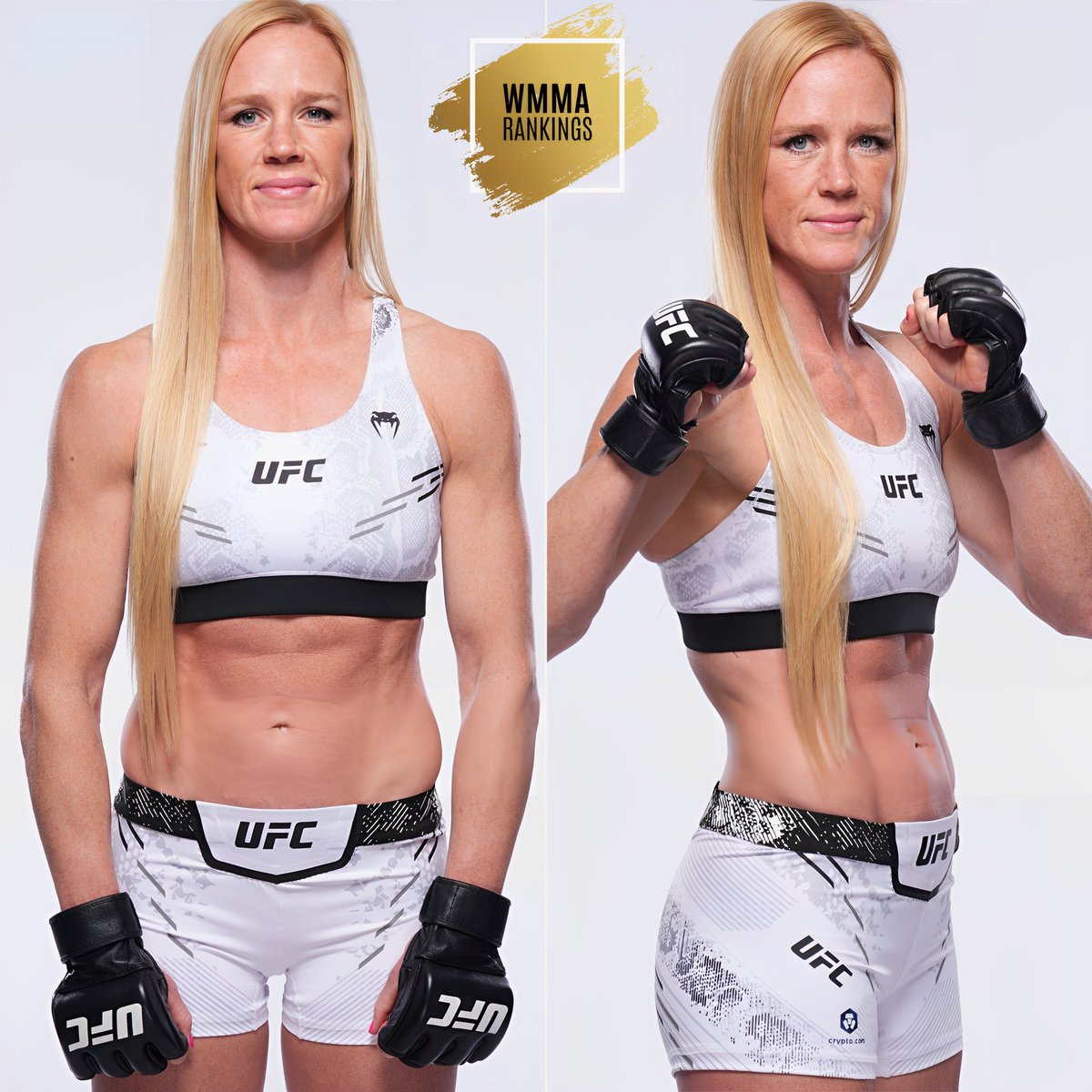 📸 A combat sports legend! Former champ 'The Preacher's Daughter' 🇺🇸 Holly Holm in her fresh UFC fighter portrait shots. Tune in to the #UFC300 prelims this Saturday as Holly aims to spoil the highly-anticipated UFC debut of Kayla Harrison in bantamweight action! #WMMA #UFC