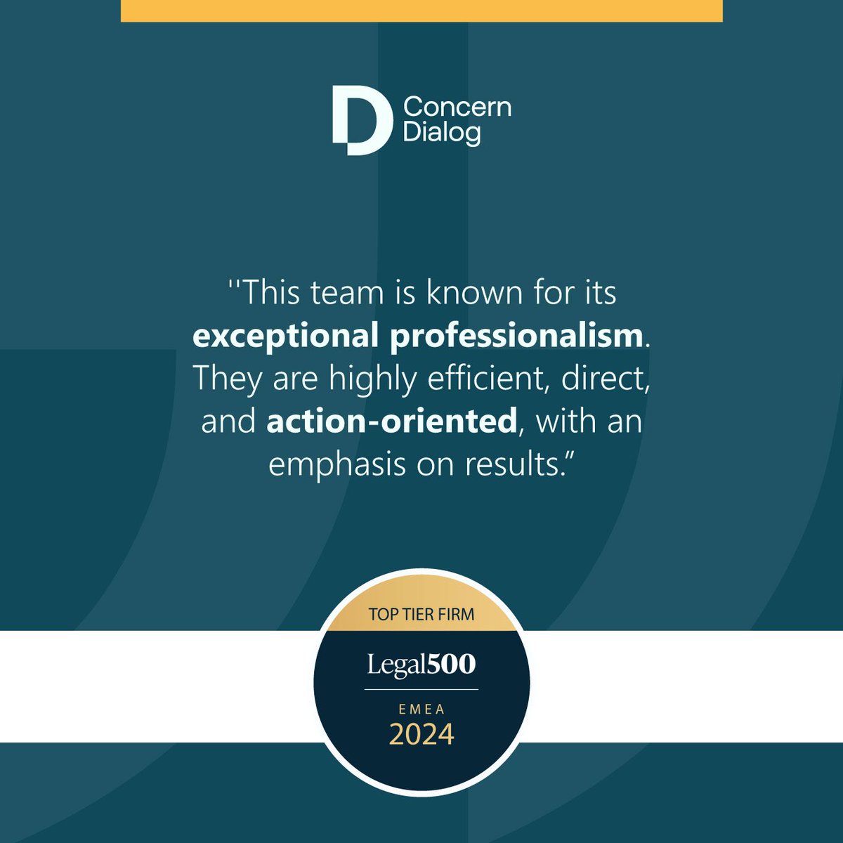 ✅ Overjoyed to share the feedback we've received from <a href="/thelegal500/">The Legal 500</a> .

➖➖➖➖
🏆 Concern Dialog is in the highest ranking group (Tier 1) of Armenian law firms according to The Legal 500 EMEA 2024.

#ClientFeedback #LawFirmExcellence #Legal500