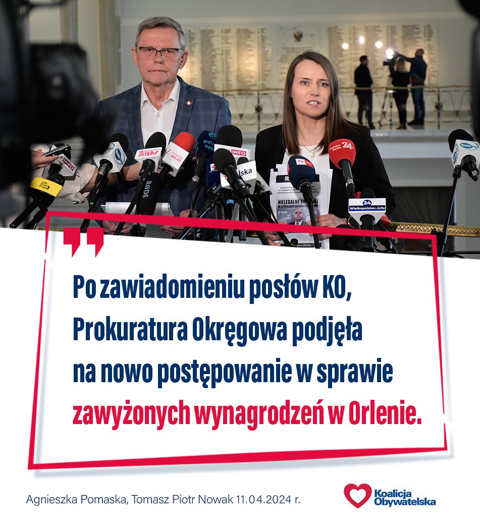 📌 #KoalicjaObywatelska żąda wyjaśnień w sprawie naruszenia ustawy kominowej i ustawy okołobudżetowej przez ministra Jacka Sasina oraz członków Rady Nadzorczej Orlenu. Jak wynika z wyliczeń Daniel Obajtek zarobił do tej pory o co najmniej półtora miliona złotych za dużo. 👇