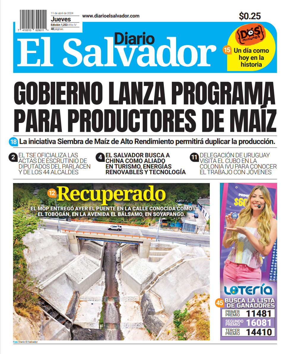 ¡Buenos días! Esta es la portada de #DiarioElSalvador de este jueves, 11 de abril de 2024. #DiarioES Entérate de más noticias en diarioelsalvador.com