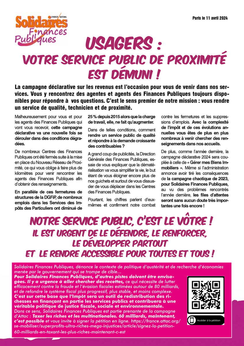 Parce que le service public est à toutes et tous @SolidairesFiP s'adresse aux usagers qui viendront massivement pendant la #campagnedelimpotsurlesrevenus @SolidairesFP @UnionSolidaires