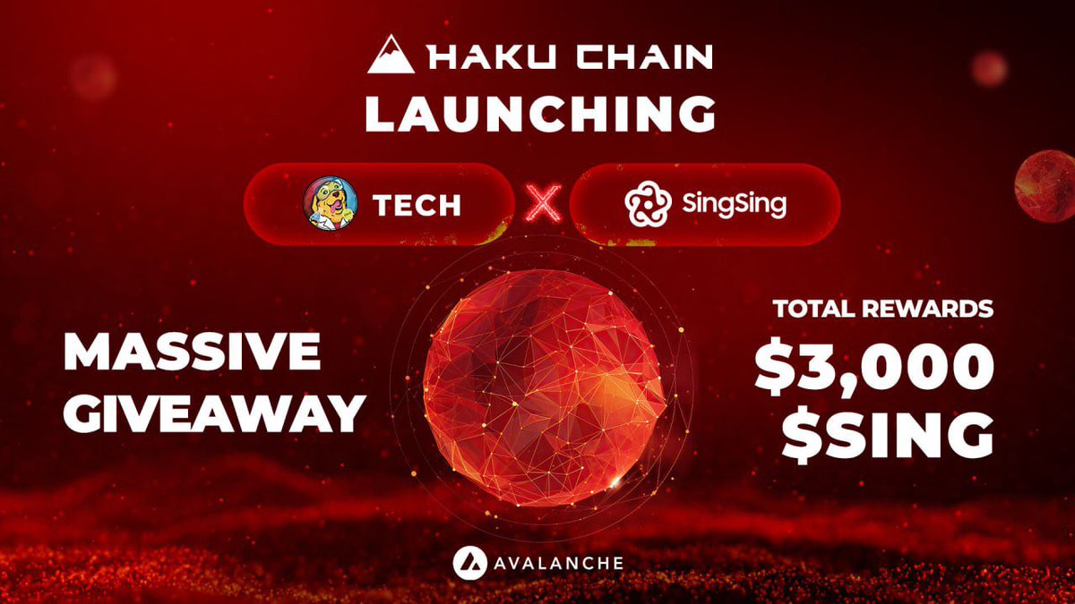 Another chance to win rewards up to $3000 in $SING tokens for $TECH holders. @singsingglobal subnet launching soon 🎾📈 Free bands👇 1. Follow @singsingglobal 2. Follow @TECHimproving 3. Like, retweet, and comment your C-Chain Wallet below this post