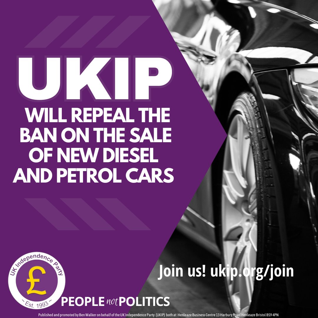 'Things are not going well for electric cars in EU land. Demand for inefficient, expensive battery-powered vehicles has stalled. Buyers still want cheap, reliable petrol cars. That's why #UKIP will scrap the ban on petrol and diesel cars. #VoteUKIP' @NeilUKIP