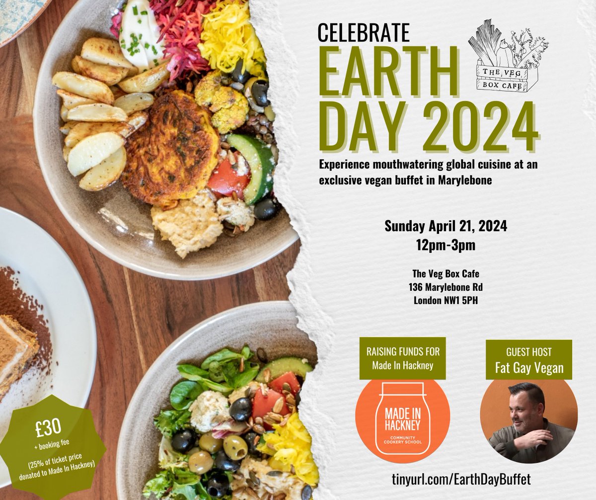Hey, London. Celebrate Earth Day 2024 with a vegan buffet brunch to raise money for charity. Grab limited tickets here: tinyurl.com/EarthDayBuffet