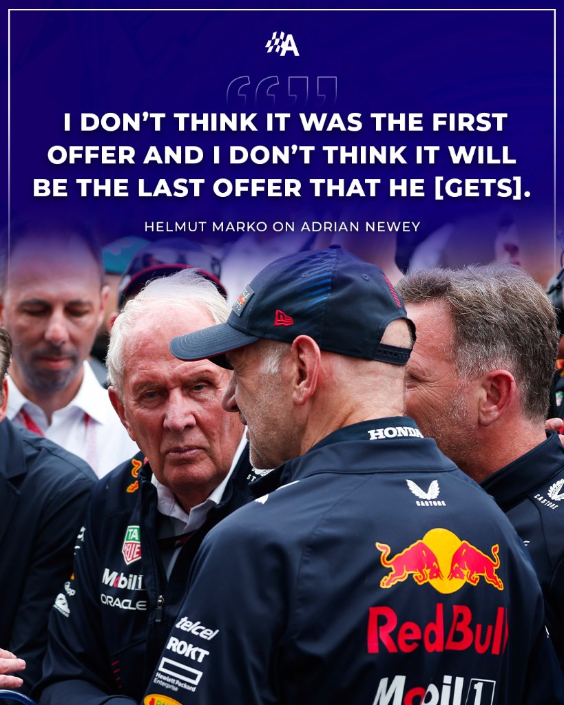 Red Bull's Helmut Marko won't read anything into rumours of Adrian Newey looking elsewhere. Marko insists that Newey must get 'offers' from other teams frequently 👀