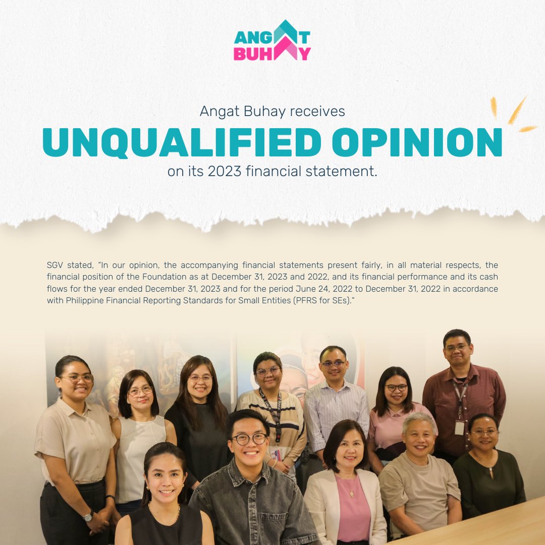 Muli tayong nakatanggap ng 'unqualified opinion' mula sa SGV & Co. sa ating 2023 financial statement.
