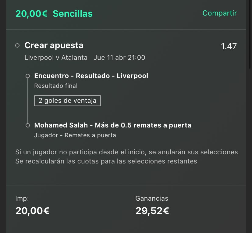 ArmarioHincha's tweet photo. ❗️EMPEZAMOS RETO ESCALERA DESDE 20€ HASTA EL IPHONE 15 FAMILIA MRJA❗️

👉🏻 Como ya sabéis vamos a probar de nuevo este reto, vamos a empezar hoy y constará de 10 apuestas durante 10 días a cuotas entorno al 1.50, siempre jugándonos todo el bank.

👉🏻 Hoy empezamos con el primer paso en el partido de Europa League entre el Liverpool vs Atalanta, donde confiaremos también en el buen hacer de Salah.

🔥 VAMOS FAMILIA QUE ARRANCAMOS 🔥