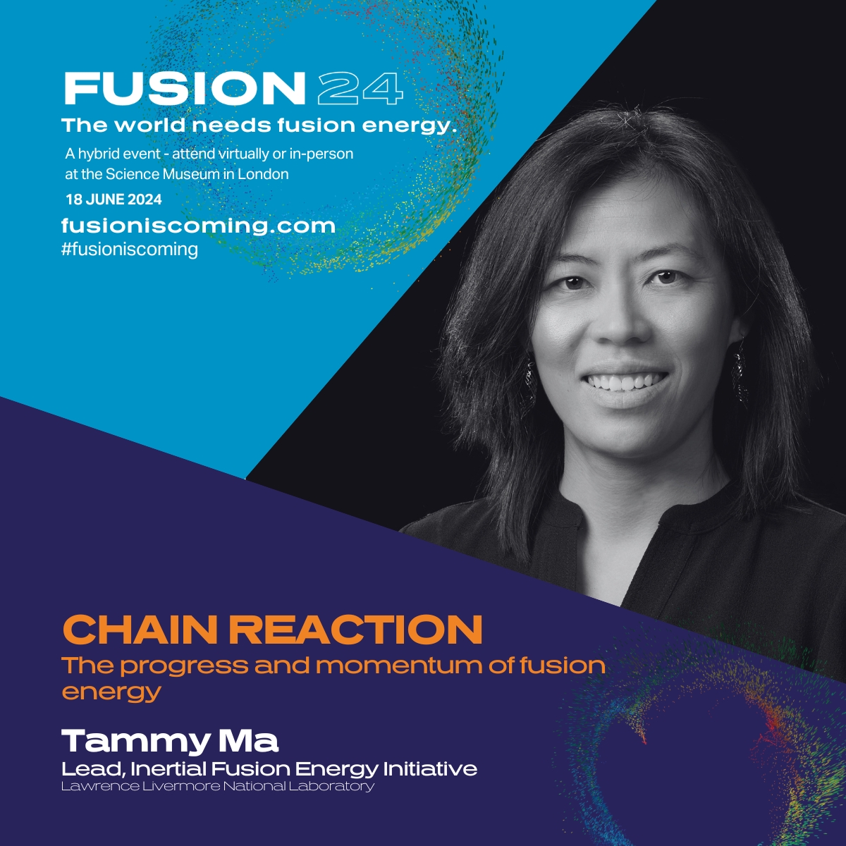 As part of CHAIN REACTION: The progress and momentum of fusion energy... Dr. Tammy Ma, lead for the Inertial Fusion Energy Initiative at NIF (@Livermore_Lab) will be giving us the inside track on achieving the groundbreaking milestone of fusion ignition ➡fusioniscoming.com/speakers