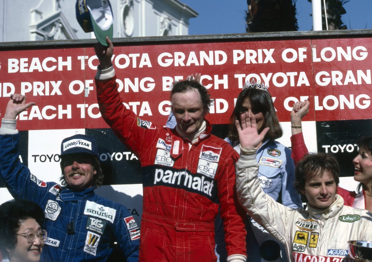 #ThrowbackThursday ,Niki Lauda comes out of retirement in 1982. Ron Dennis & Marlboro are not certain of his commitment, so they only offer him a 3-race contract. Niki wins his 3rd race, the #F1 #GPLongBeach ahead of Keke & Gilles. #McLaren @GPLongBeach #GrandPrix