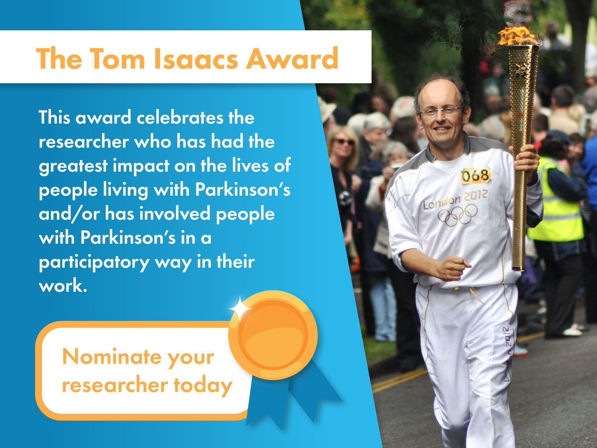 Nominations for our Tom Isaacs Award are now open! If you know a #Parkinsons clinician or researcher who has had a positive impact on the lives of those living with Parkinson’s, help us celebrate their vital work by nominating them for this annual award: buff.ly/2Q57tBE