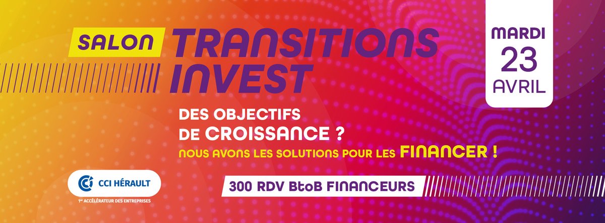 #TRANSITIONSINVEST 🗓 le 23 avril au FDI STADIUM à MTP
Une 1/2 journée rythmée par les RDV BtoB, programmés et spontanés, entre financeurs et entreprises.
✔Objectif ? Permettre aux dirigeants d'accélérer leur croissance et leurs transitions.
Prenez rdvs👉bit.ly/TRANSITIONSINV…