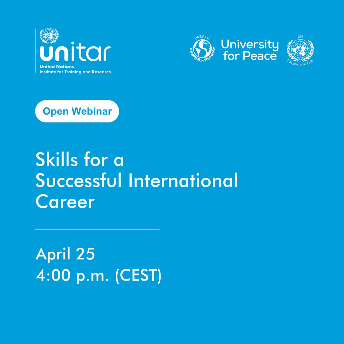 During this webinar (w/ @UPEACE) our esteemed panellists will draw from their extensive experience in international organizations to highlight the essential skills required for a successful career. Register here: unitar.zoom.us/webinar/regist…   #CareerDevelopment #InternationalCareer