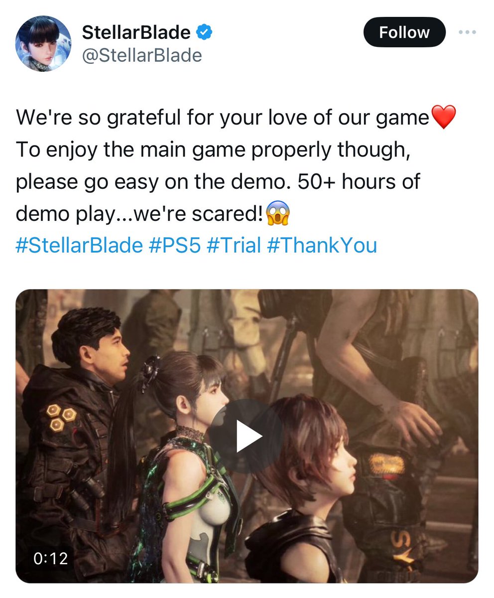 Some Stellar Blade fans have played the demo for 50+ hours 😳 and the devs are scared Do you believe in grinding demos? 🤔 #PS5 #StellarBlade