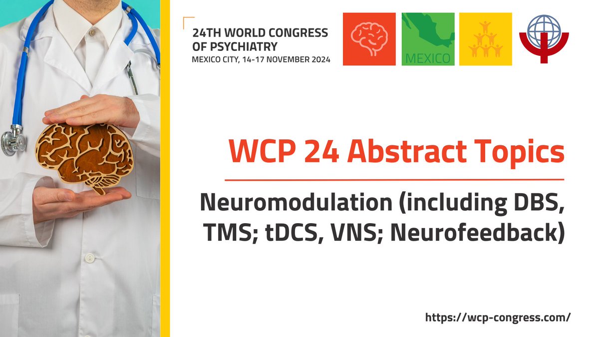 Showcase your latest findings and innovations in #neuromodulation at #WCP24! 📢 Submit your abstract now and be part of the cutting-edge discussions shaping the future of mental health care. 💡 Join us in advancing science: bit.ly/3vJJr4q #MentalHealth #Psychiatry